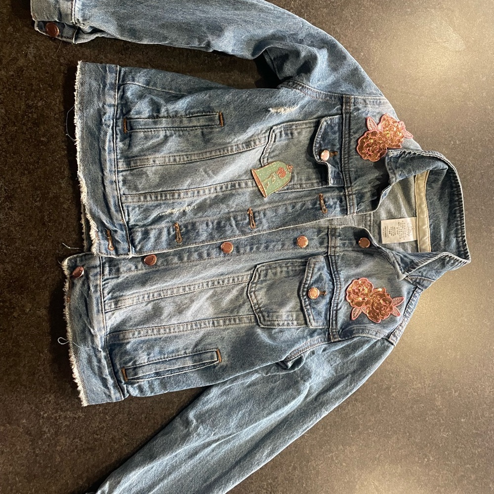 Kids Denim Jacket with Floral Patches